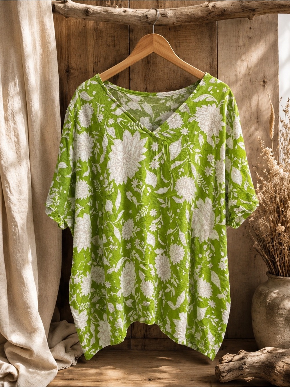 Ava & Viv  Floral Linen Blend Blouse‎ Plus Size